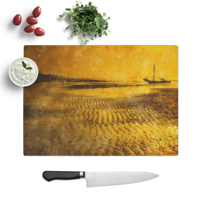 Fishing Boat at Sunset Painting Chopping Board