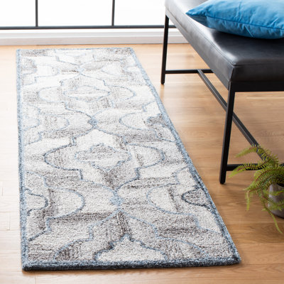 Tapis gris touffeté à la main à motif géométrique Meracia