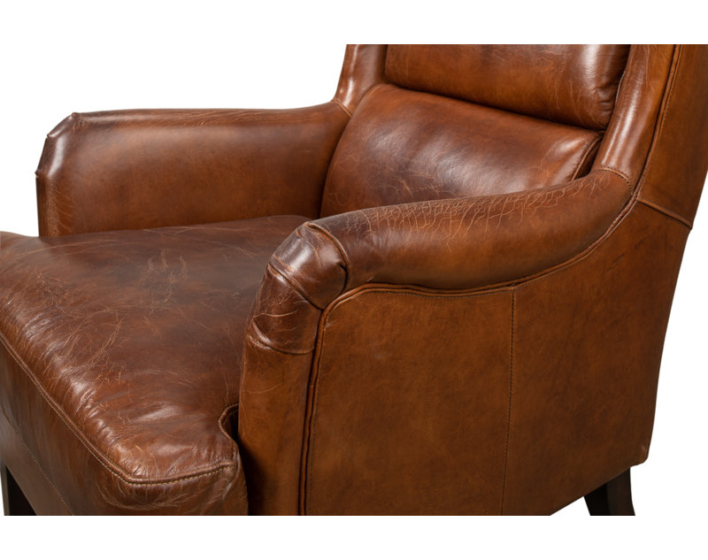 Elite Wingback Chair, Dark Brown Genuine Leather