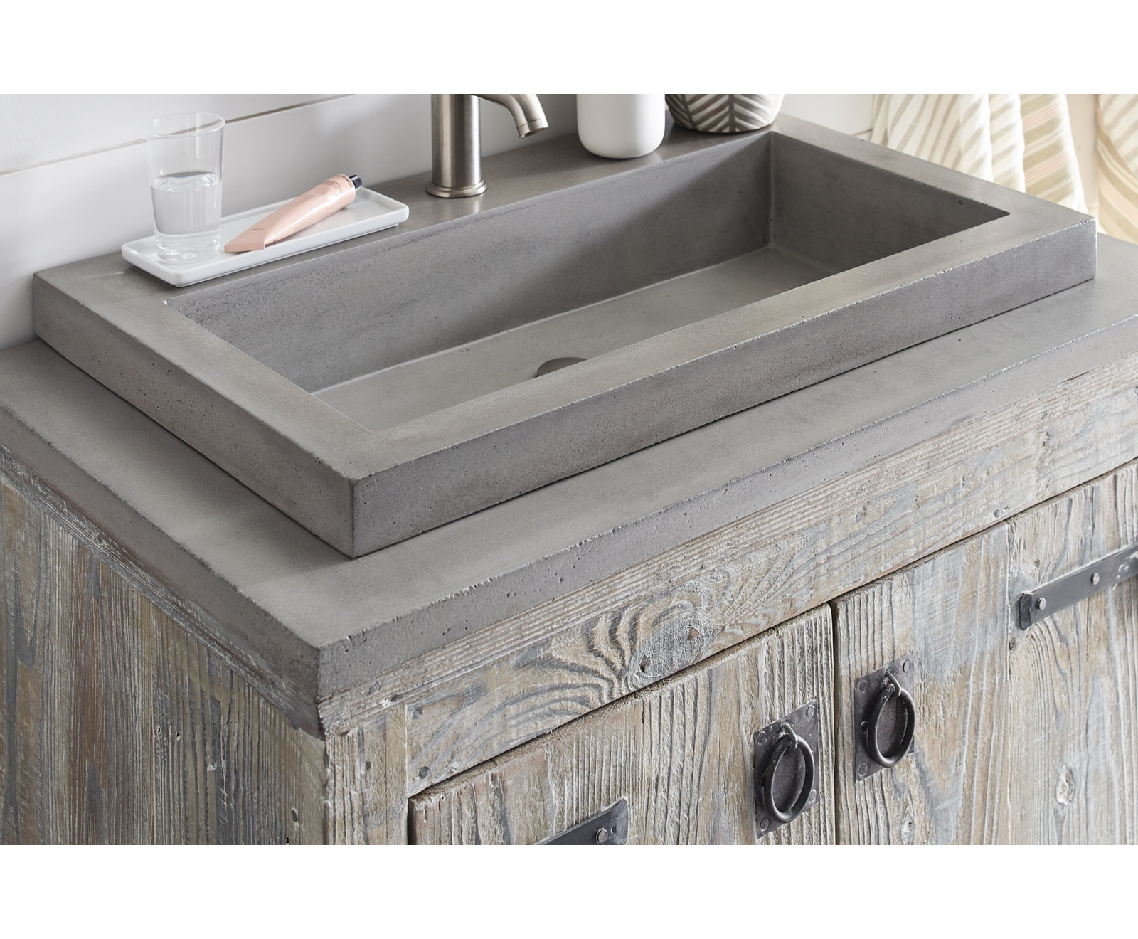 Trough Handmade Rectangular Drop-In Bathroom Sink, Ash, Single Faucet Hole