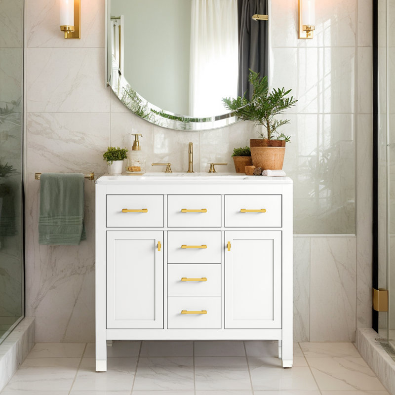 Ensemble de meuble-lavabo simple 34 po avec lavabo en céramique H 34 po, Blanc