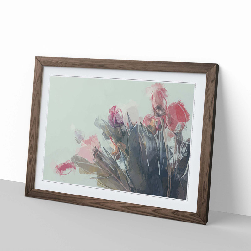 Bunch of Pink Tulips in Abstract - Picture Frame Art Print, 27cm H x 36cm W x 2cm D, Walnut Framed