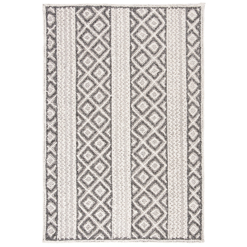 Tapis gris / beige touffeté à la main à motif géométrique Conner, Rectangle 5 pi x 8 pi