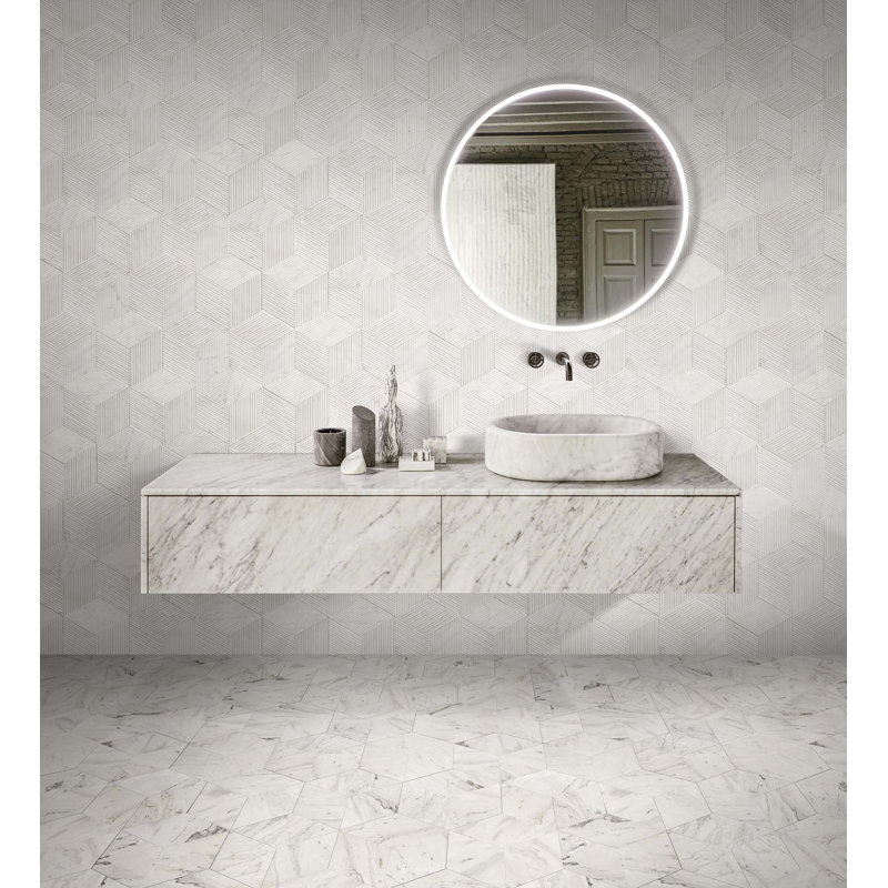 Carreau de marbre hexagonal naturel poli pour mur et plancher, 1 boîte de 12 pièces