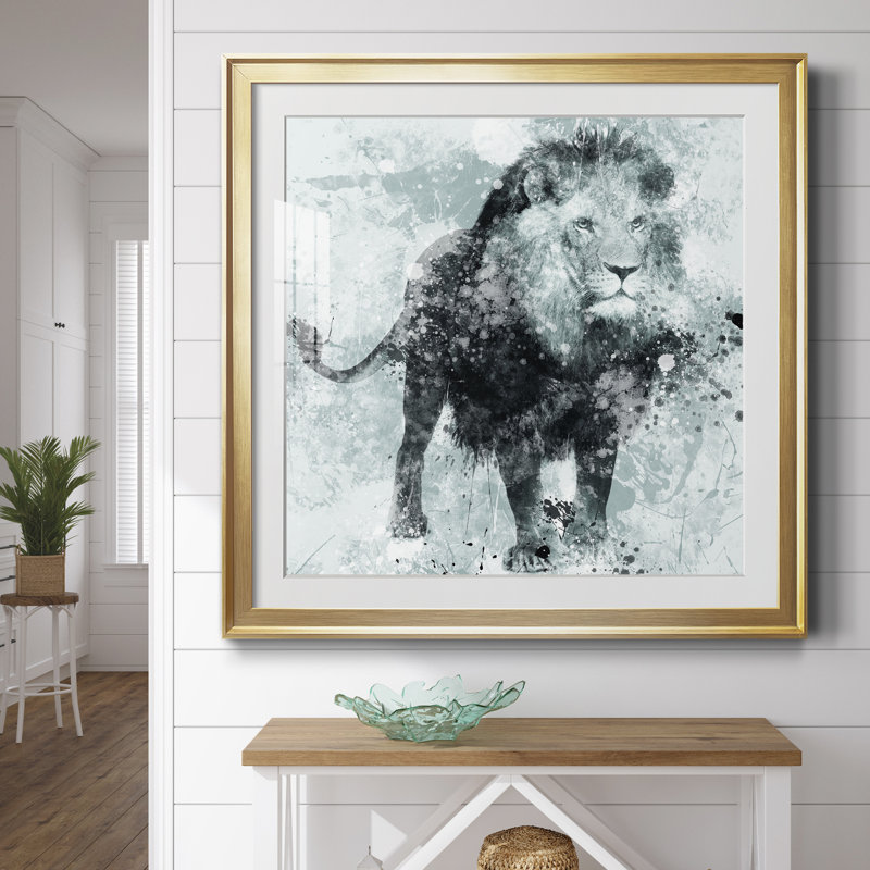 Lion - peinture encadrée, H 34,5 po x l 34,5 po x P 1,5 po, Papier encadré doré