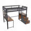 Lit mezzanine avec bureau et charge USB - structure en métal lourd, 4 tiroirs cachés, escalier et support de rangement noir peu encombrant avec prises de courant