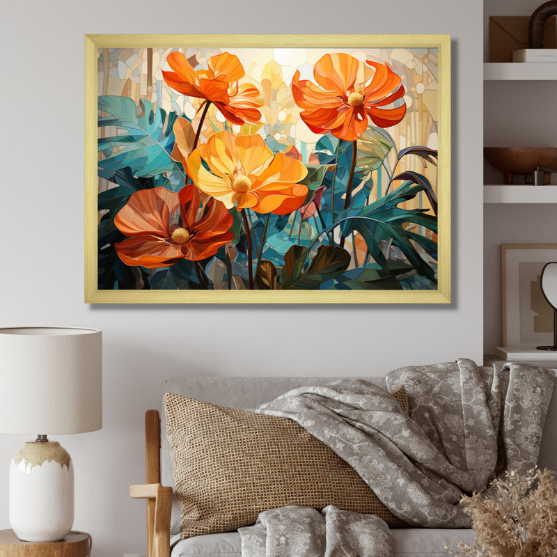 Tropical tropical et feuillage vert II sur toile, H 24 po x l 32 po x P 1 po, Cadre doré simple