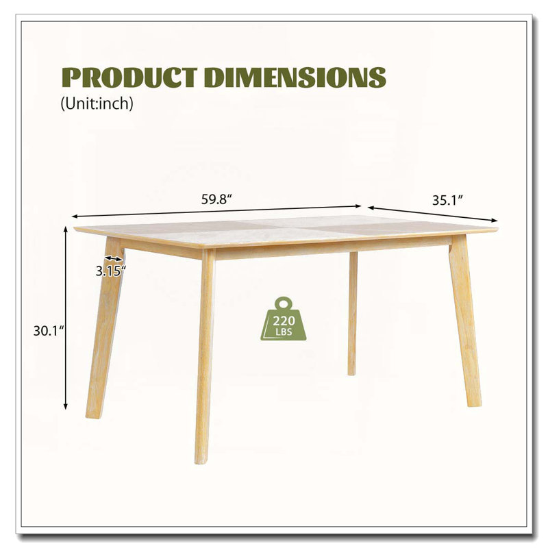 Rectangular Dining Table for 6 Person, Natural Wood Wash