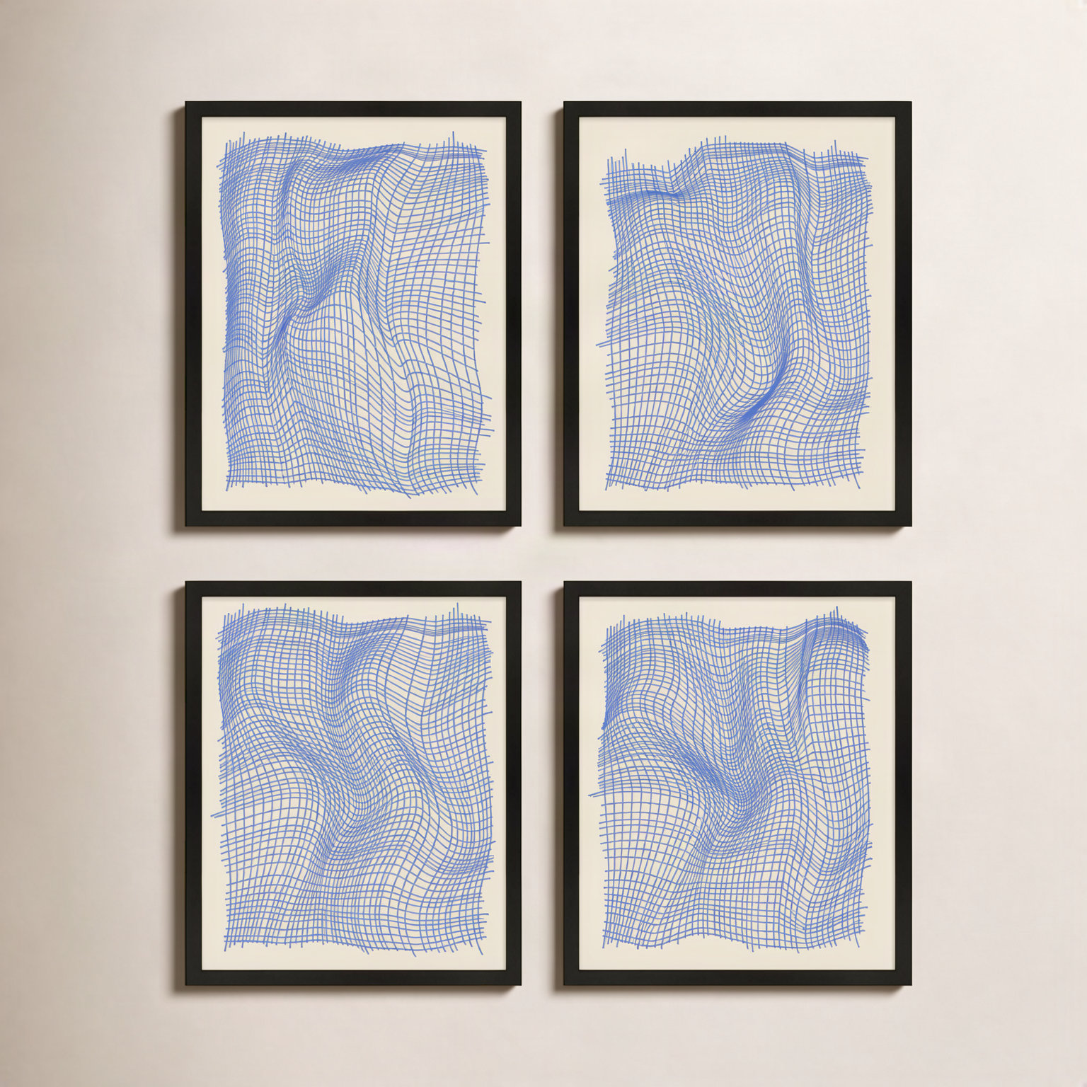 Netting 4-Piece Print Set by Jacques Pilon, Black Single Structure Framed Paper, 20" H x 64" W x 1.25" D