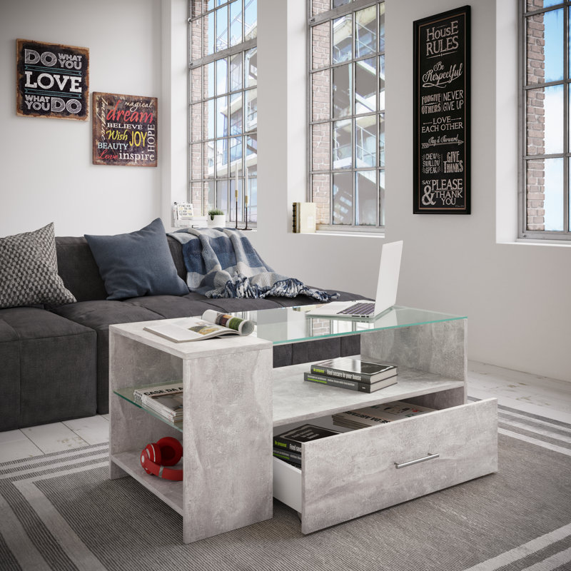 Comaneci Coffee Table with Storage, Grey/Brown/Blue