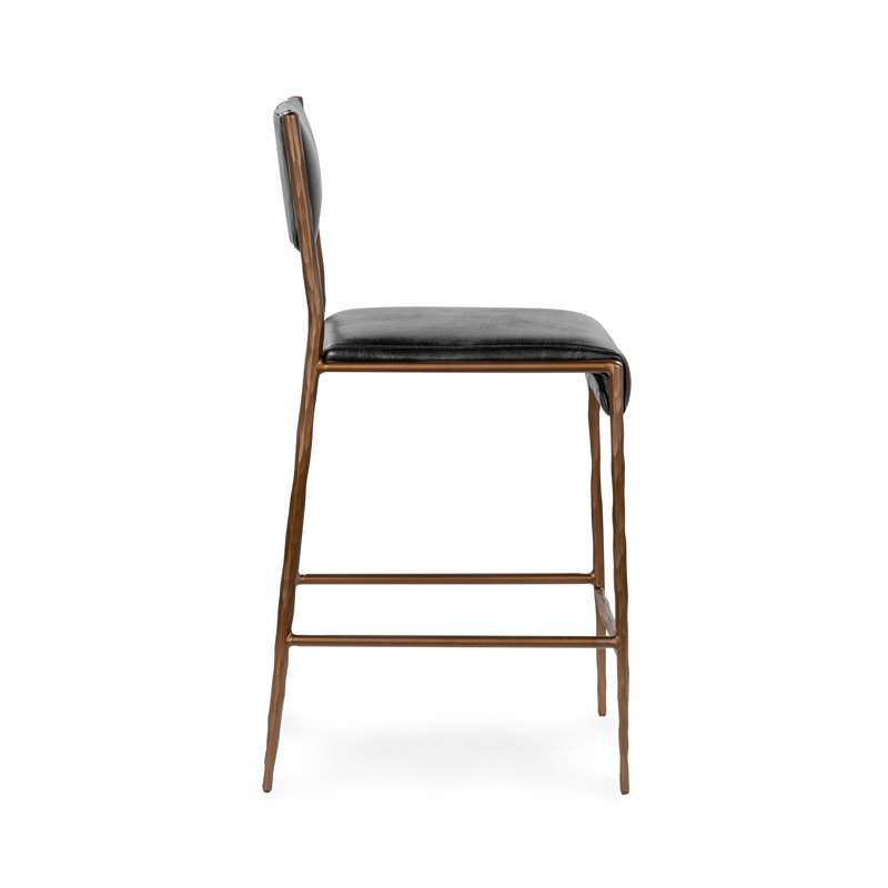 Kayne Leather Counter Stool, Black, Bronze