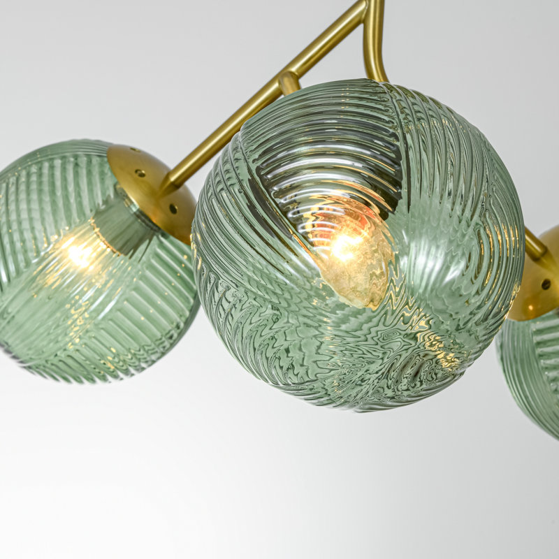 3-Light Modern Brass Ribbed Glass Semi Flush Mount Ceiling Light