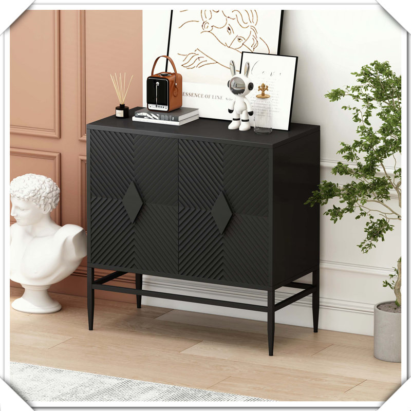 Armoire de rangement moderne en bois 2 portes avec pieds en métal à deux niveaux