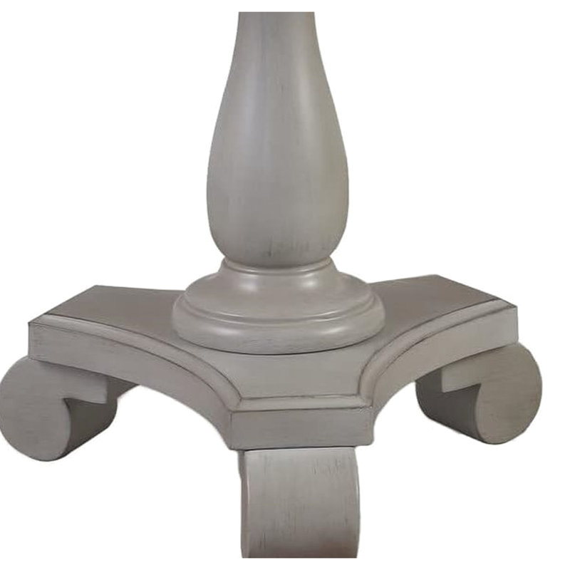 Table de bout ronde grise transitionnelle avec plateau de table spacieux et base piédestal ornée pour la surface de vie principale, fabriquée en bois franc d'ingénierie poli, largeur de 26 pouces de profondeur, 27 pouces de hauteur