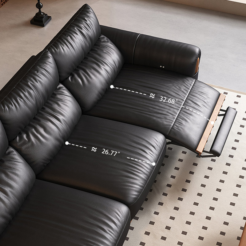Canapé modulaire noir en cuir véritable, H 37,8 po x l 117,32 po x P 59,84 po, 4, Noir