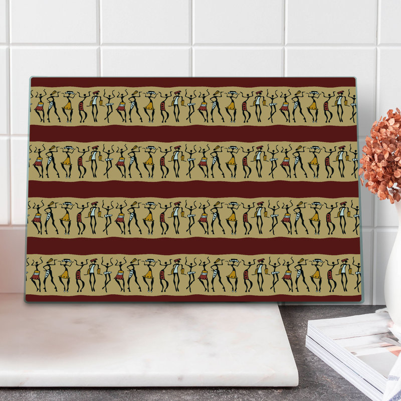 Ambesonne African Cutting Board Large Size Native Culture Ruby Peach Black