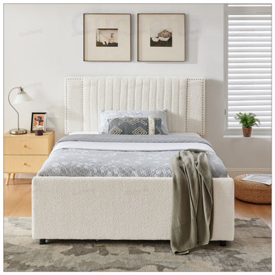 Vertical Channel Tufted Headboard, Nailhead Trim Space Saving Upholstered Bed with 2 Storage Drawers and Pull-out Trundle, Chenille