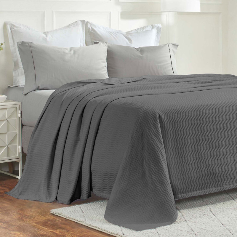 Couverture tissée légère et respirante en jacquard de coton Jena, Gris anthracite, Double/Grand
