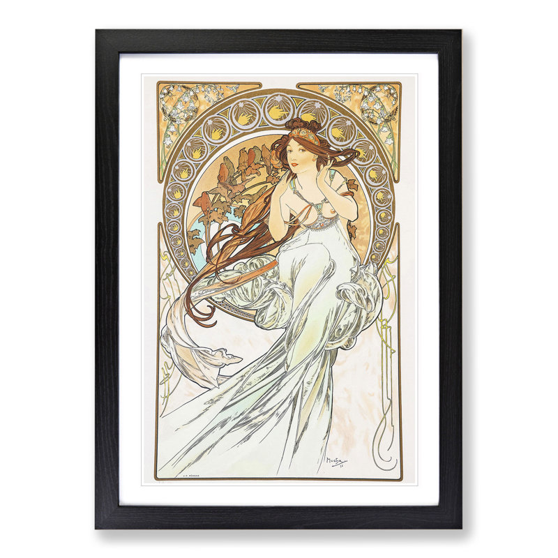 The Music Vol.2 by Alphonse Mucha - Picture Frame Graphic Art, Black Framed, 36cm H x 27cm W x 2cm D