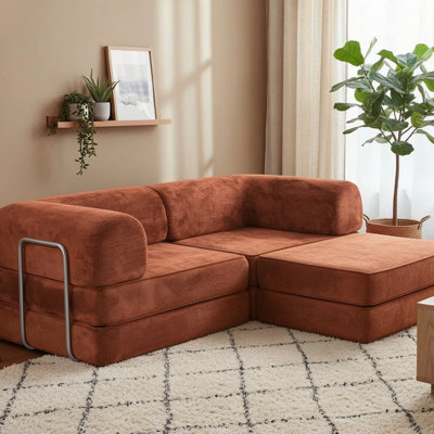 Corduroy Compressed Daybed lounge Sofa with Ottoman