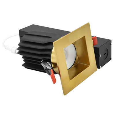 Luxrite 3 In. LED Recessed Canless Light with Square Brass Interchangeable Trim, 5CCT, CRI90, 15/20W, 1450/2100LM, Dimmable, 60° Beam, Wet Rated