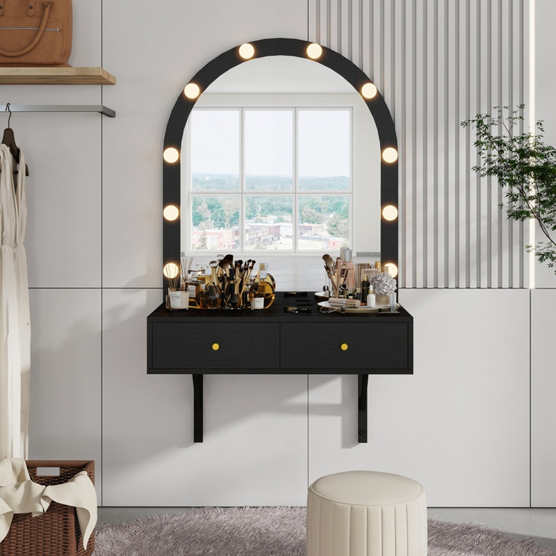 Floating Makeup Vanity Desk with Mirror, Black