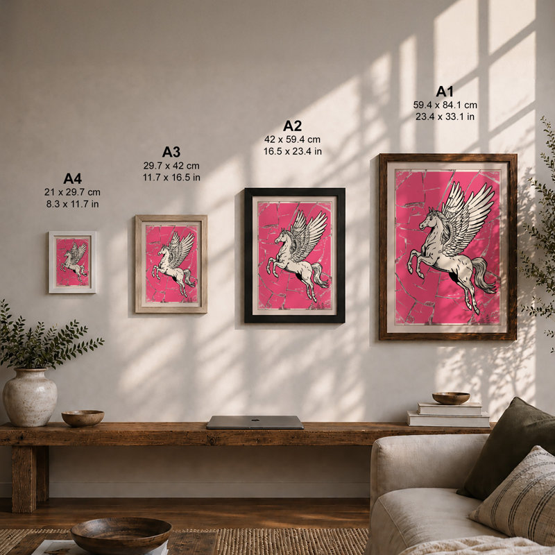 Pegasus in Flight Retro - Framed Print, A2 - 59.4 x 42.0 cm, Black