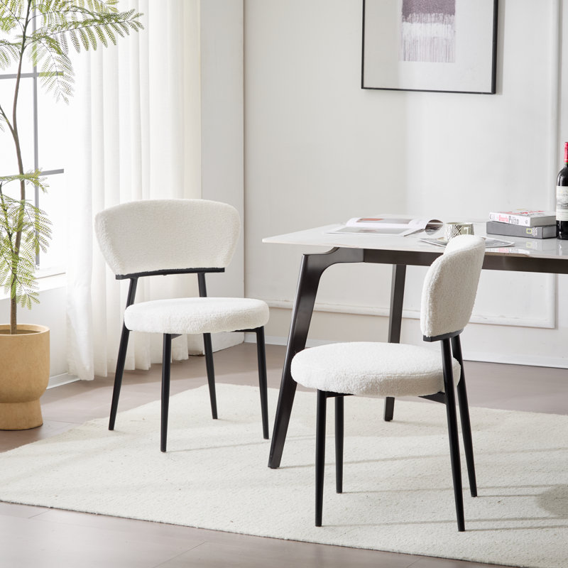 Crossmary Boucle Upholstered Dining Chairs, White