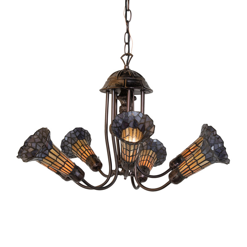 Lustre linéaire moderne à 7 lumières Gaynelle, Ambre / mauve