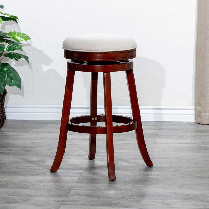 Tabouret 30 ", finition cerisier, siège en tissu beige, Beige, Cerisier
