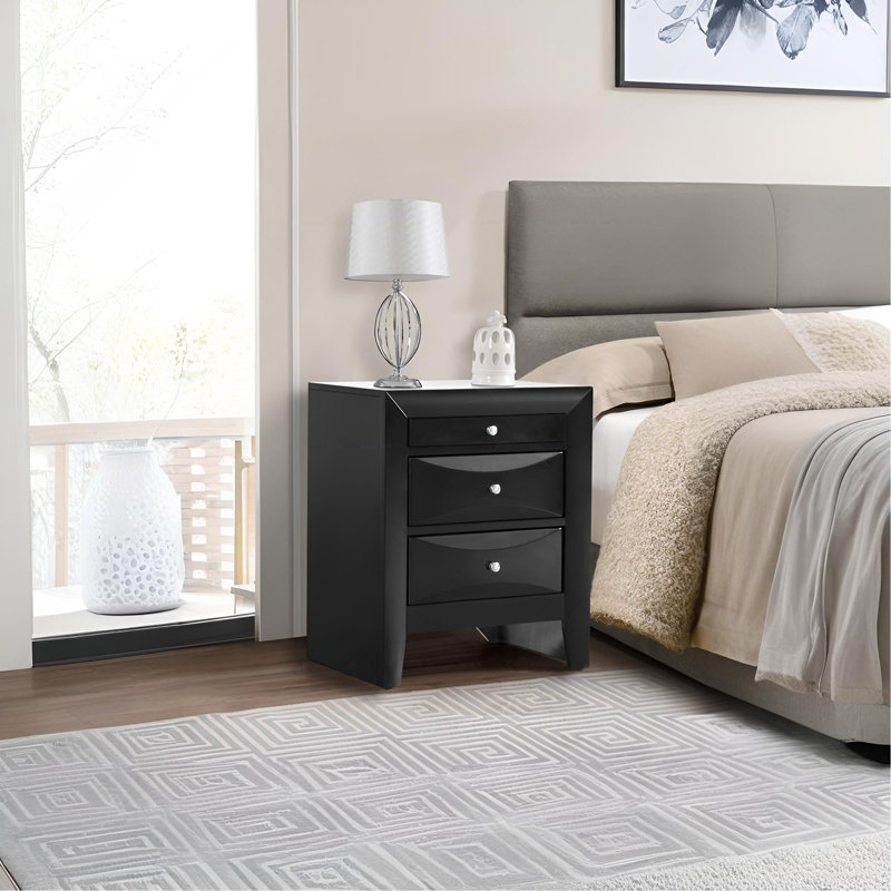 Elegant Black Nightstand With Drawers, Black