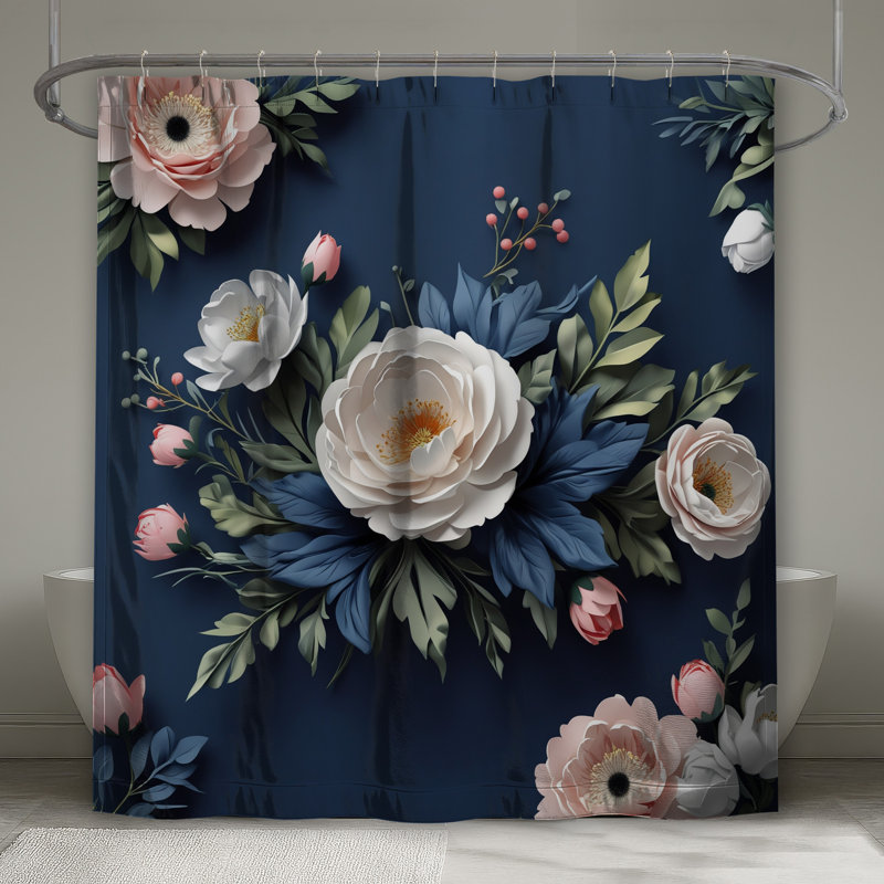 White Peonies And Foliage Shower Curtains Extra Long, 70in W x 72in H