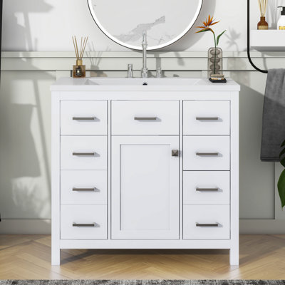Ensemble de meuble-lavabo simple 36 po avec plateau en bois manufacturé Quercioli