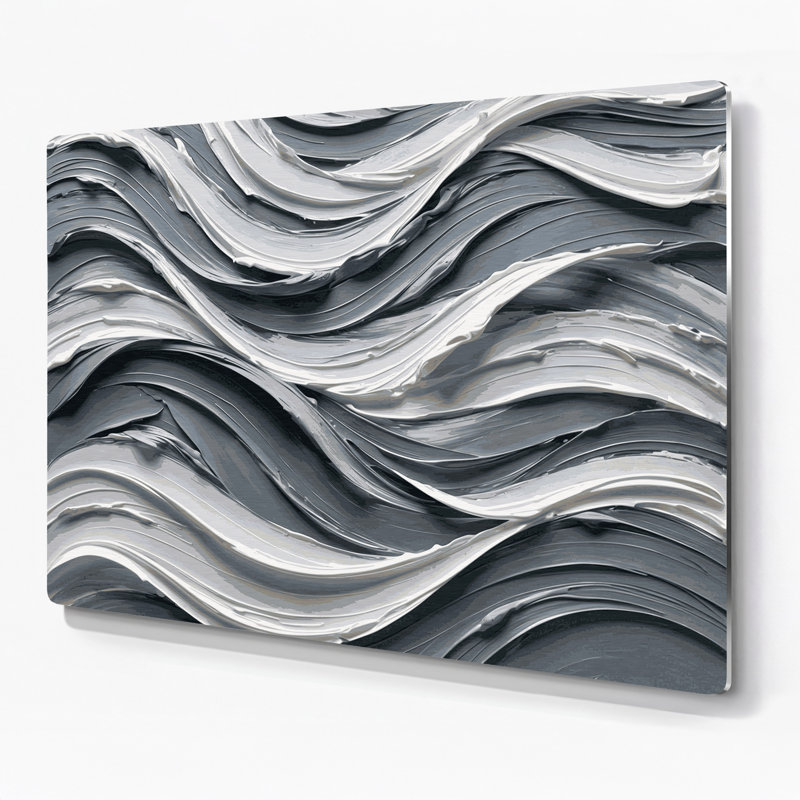 Horizontal Striped Steel Grey White Grey Metal Wall Art, 12" H x 18" W