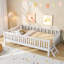 Wooden Twin Size Bed With Guardrail-1970593085