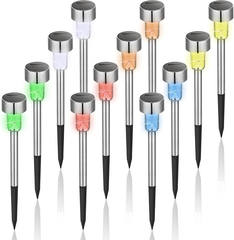 GIGALUMI Solar Lights Outdoor Garden Waterproof,12 Pack,Stainless Steel LED Solar Garden Lights for Patio, Lawn, Yard and Landscape Decor, Color Chang