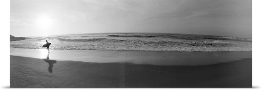 " Surfer In San Diego " by Panoramic, 25" H x 56" W x 1" D, Black Framed