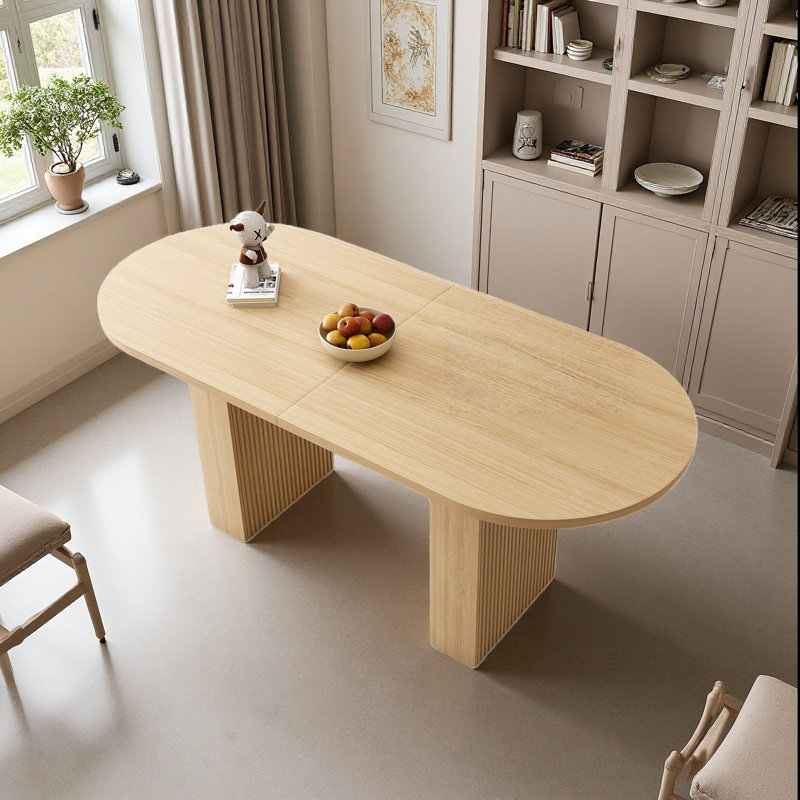 Table de salle à manger de ferme 63 po avec base en bois, table de cuisine ovale pour 6 personnes, finition naturelle
