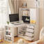 Bureau en L avec chargeur, bureau d'ordinateur avec tiroirs, bibliothèque, avec éclairage à DEL, bureau d'angle moderne, bureau à domicile, bureau d'écriture en L, bureau d'ordinateur de coin avec rangement
