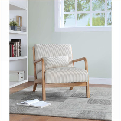Pour sièges d'appoint de salon | Fauteuil en bois massif de style scandinave en velours côtelé beige chaud avec support lombaire