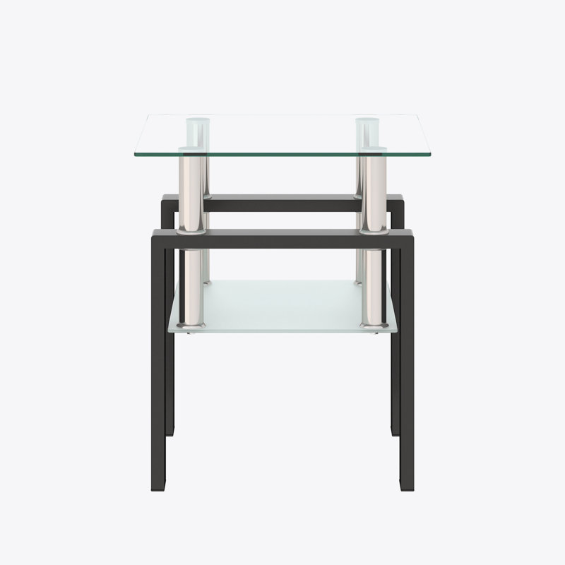 Modern Tempered Glass Tea Table Coffee Table End Table, Square Table, Transparent, Black