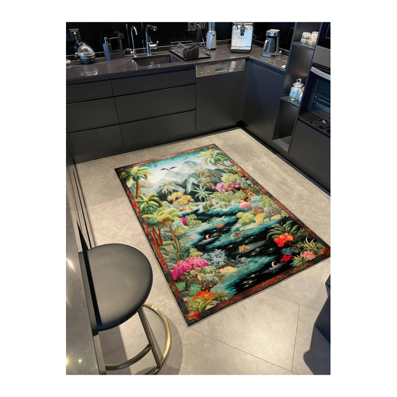 Tapestry Design Multicolored Tropical Forest Patterned Vintage Decorative Rug, Rectangle 3'4" x 5'