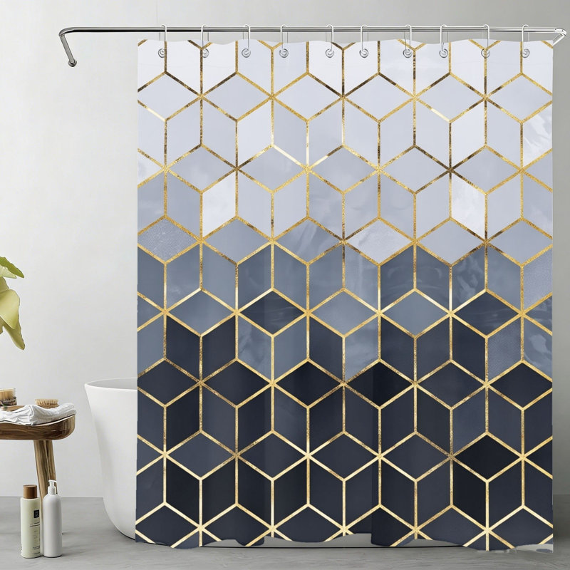 Rideau de salle de bain géométrique noir 72 po x 72 po (180 x 180 cm) avec crochets