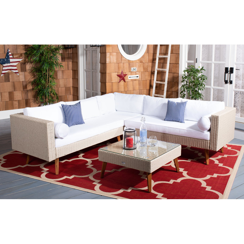 Chicago Wood 6 - Person Patio Conversation Set with Cushions, Beige