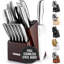Ensemble de couteaux 15 pièces Zulay Kitchen Premium avec bloc en bois naturel et aiguiseur intégré-103385643-103385647-103385649