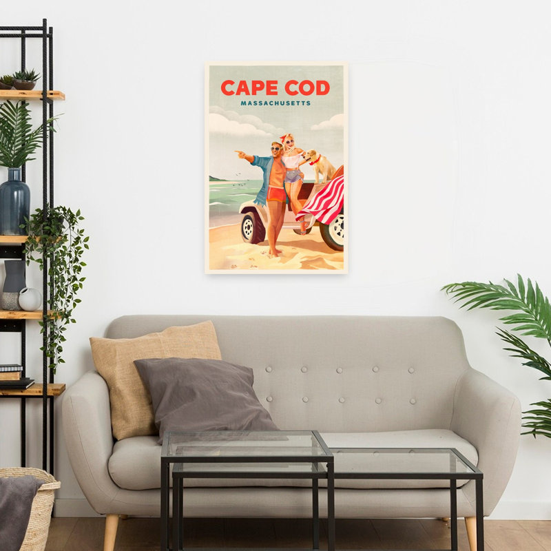Cape Cod Massachusetts Summer Beach Art Retro Vintage Abstract Dog Coastal Wall Art Print 1 Piece Wrapped Canvas Wall Art
