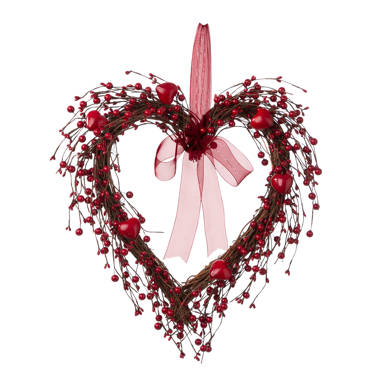 The Holiday Aisle® 15'' Heart Wreath Red Burlap Heart Shaped