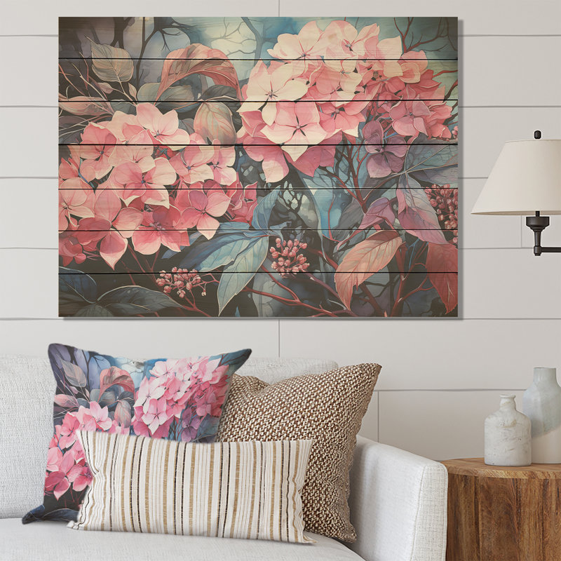 Élégance d'hibiscus tropical rose III - hortensia sur bois, H 34 po x l 44 po x P 0,78 po