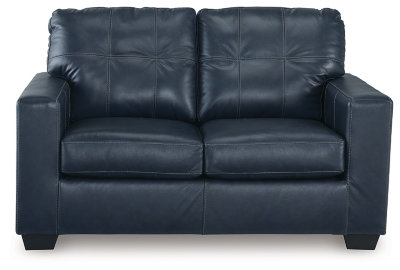 Santorine Ocean Tufted Faux Leather Loveseat with Removable Cushions