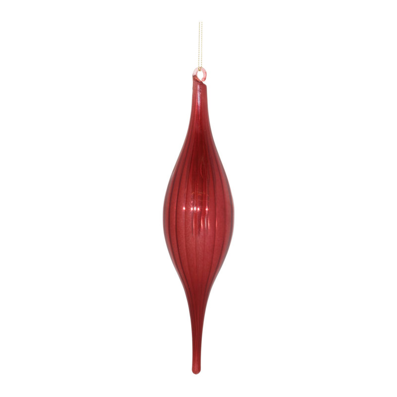 Ornement goutte de verre rouge nervuré (ensemble de 6)